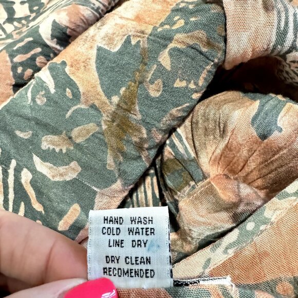 Vintage 80s Maxi Shirt Dress XL Koi Fish Sea Shells Beach Artsy Boho Crinkle - Picture 10 of 11